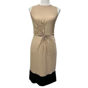 Diane Von Furstenberg Kayley Silk Cinched Accent Tan Black Sheath Dress Sz 4